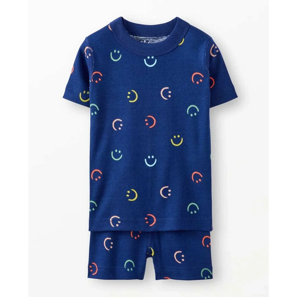 Hanna Andersson HannaJams Pajama Set Short Johns Happy Days Blue size 130/US 8